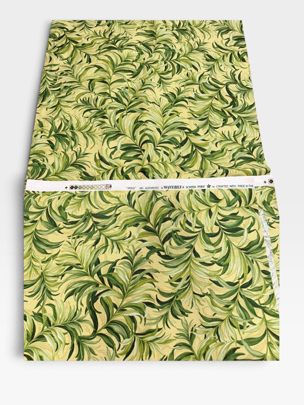 WAVERLY MAUI Upholstery Fabric 2 Yds x 55" W Green Tropical Yellow Island Palm